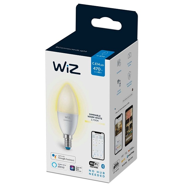 Лампа светодиодная диммируемая WiZ E14 4,9W 2700K матовая Wi-Fi BLE 40W C37E14927DIM1PF/6 929002448502 фото 3