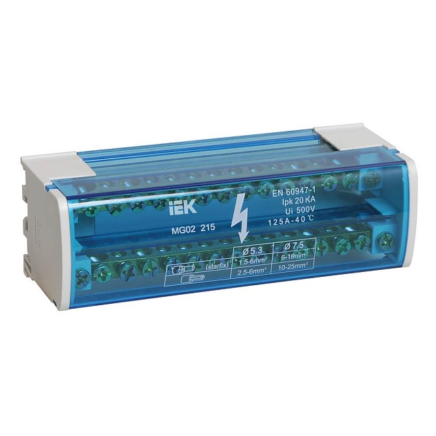 Шины на DIN-рейку в корпусе (кросс-модуль) ШНК 2х15 L+PEN IEK YND10-2-15-125 Фото № 1