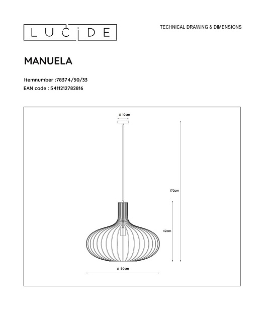 Подвесной светильник Lucide Manuela 78374/50/33 фото 2