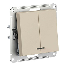 Выключатель двухклавишный Schneider Electric AtlasDesign 10A 250V с подсветкой песочный ATN001253