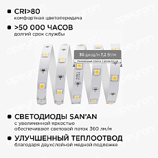 Светодиодная лента Apeyron 7,2W/m 30LED/m 5050SMD теплый белый 5M 10-41 5