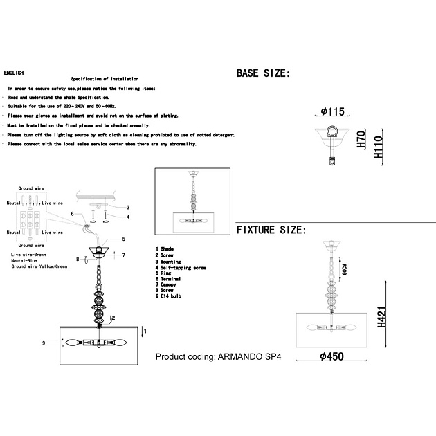 Подвесной светильник Crystal Lux Armando SP4 Chrome изображение 2 Подвесной светильник Crystal Lux Armando SP4 Chrome Фото № 2