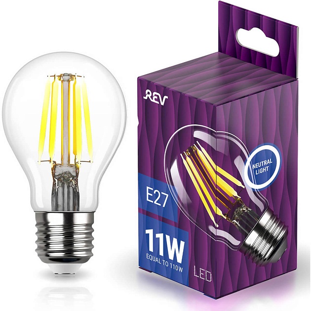 Лампа светодиодная филаментная REV Deco Premium A60 E27 11W нейтральный белый свет груша 32478 2 фото 
