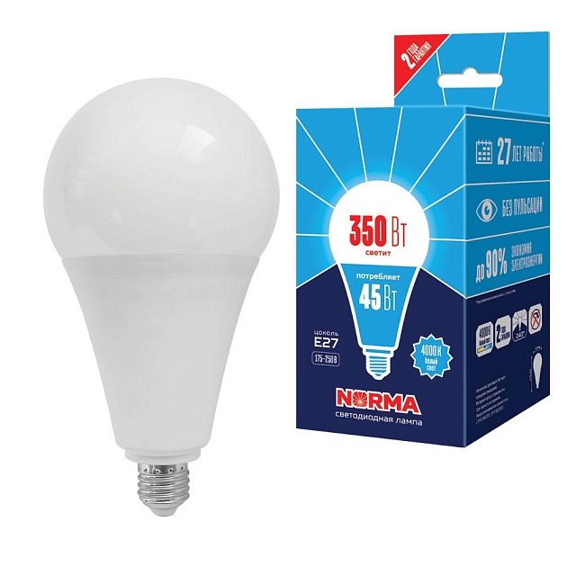 Лампа LED сверхмощная Volpe E27 45W 4000K матовая LED-A120-45W/4000K/E27/FR/NR UL-00005611 фото 