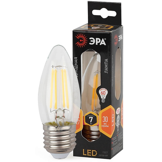 Лампа светодиодная филаментная ЭРА E27 7W 2700K прозрачная F-LED B35-7W-827-E27 Б0027950 фото 3