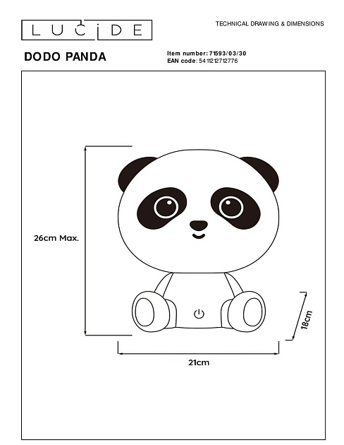 Настольная лампа Lucide Dodo Panda 71593/03/30 фото 2