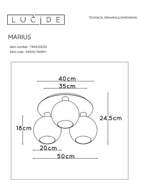 Потолочная люстра Lucide Marius 74114/03/02 фото 2