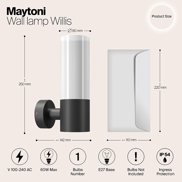 Настенный светильник Maytoni Outdoor O418WL-01B Фото № 2