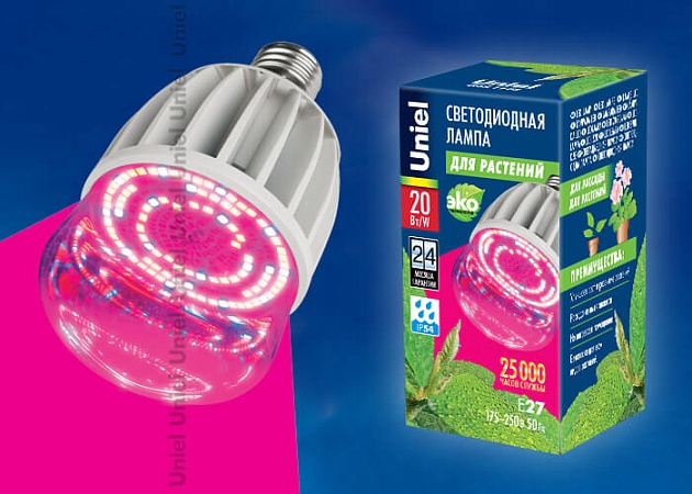 Лампа светодиодная для растений Uniel E27 20W 650K прозрачная LED-M80-20W/SP/E27/CL 11098 фото 2