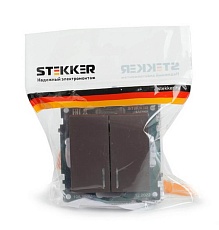 Выключатель двухклавишный Stekker Катрин с подсветкой шоколад GLS10-7102-04 49021 3