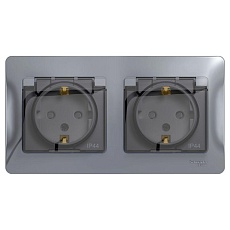 Розетка двойная 2К+З Systeme Electric Glossa 16A 250V со шторками алюминий GSL000347
