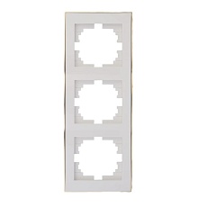 Рамка 3-ая вертикальная Lezard Rain белая с бок. вст. золото 703-0226-153