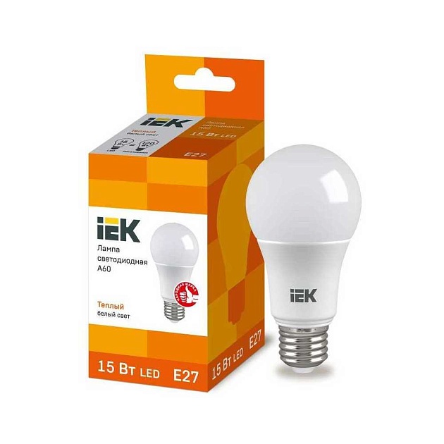 Лампа светодиодная IEK E27 15W 3000K матовая LLE-A60-15-230-30-E27 фото 