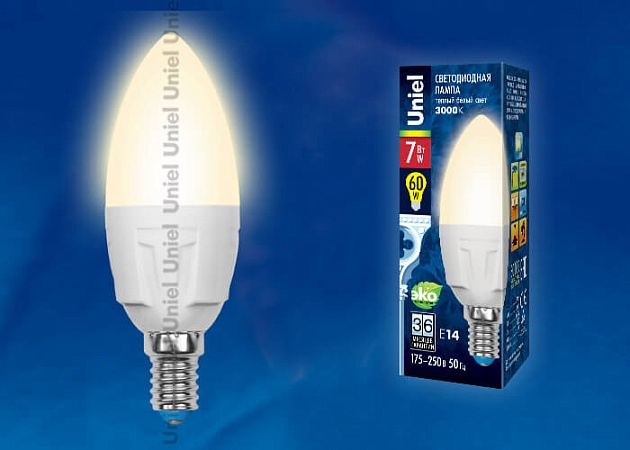 Лампа светодиодная Uniel E14 7W 3000K матовая LED-C37 7W/WW/E14/FR PLP01WH UL-00002413 фото 2