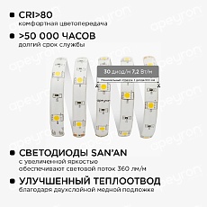 Светодиодная влагозащищенная лента Apeyron 7,2W/m 30LED/m 5050SMD теплый белый 5M 10-02 5