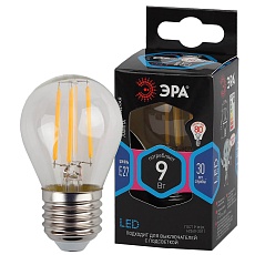 Лампа светодиодная филаментная ЭРА E27 9W 4000K прозрачная F-LED P45-9w-840-E27 Б0047029 1
