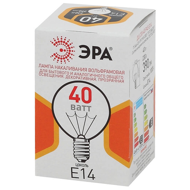 Лампа накаливания ЭРА E14 40W прозрачная ДШ 40-230-E14-CL Б0039136 фото 3