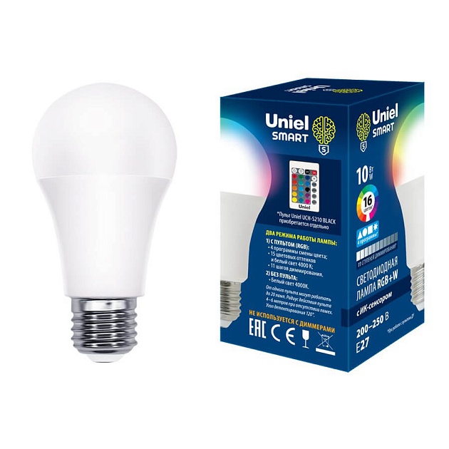 Лампа светодиодная Uniel E27 10W RGB матовая LED-A60-10W/RGB/E27/REG PLS21WH UL-00006530 Фото № 2