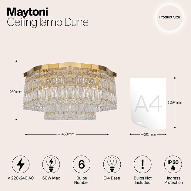 Потолочная люстра Maytoni Dune DIA005CL-06G изображение 2 Потолочная люстра Maytoni Dune DIA005CL-06G Фото № 2