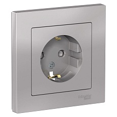Розетка 2К+З Systeme Electric AtlasDesign 16A 250V со шторками алюминий ATN000344