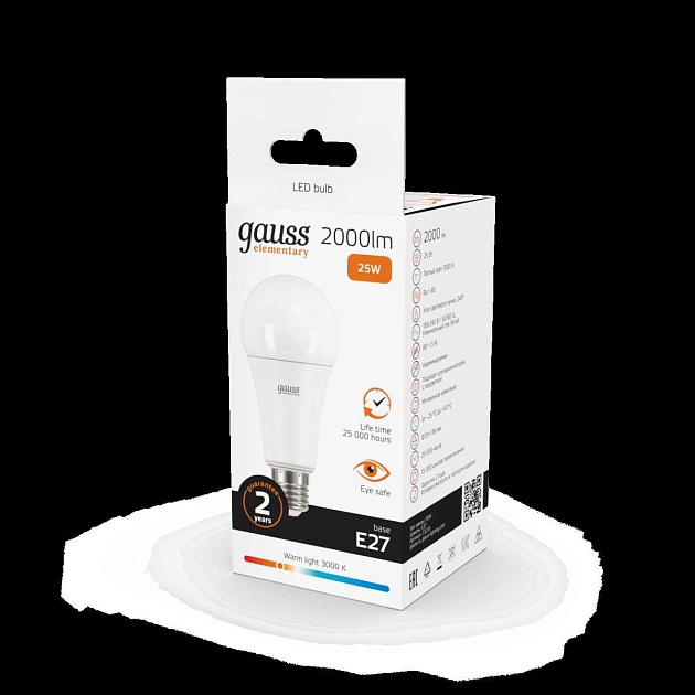 Лампа светодиодная Gauss E27 25W 3000K матовая 73215 Фото № 2
