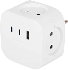 Разветвитель электрический ЭРА SP-4-3USBAC-W на 4 розетки + 3 USB A+C со шторками 10А белый Б0069083
