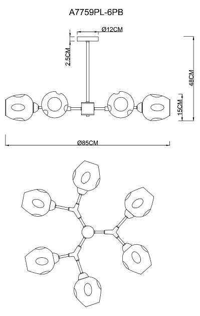 Потолочная люстра Arte Lamp Yuka Smoky A7759PL-6PB изображение 4 Потолочная люстра Arte Lamp Yuka Smoky A7759PL-6PB Фото № 4