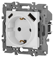 Розетка ЭРА Elegance 14-4108-01 2P+E 16A-250В со шторками с USB type-A+C 5В-3А белый Б0067736 3