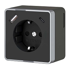Розетка с заземлением, шторками и USB тип A+C Werkel Gallant чёрный хром W5071735 4690389179655