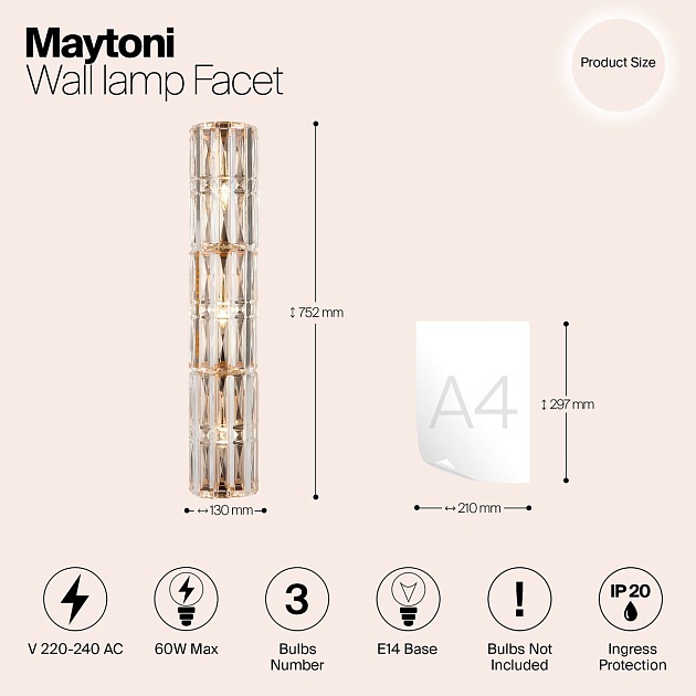 Настенный светильник Maytoni Facet MOD094WL-03G Фото № 2