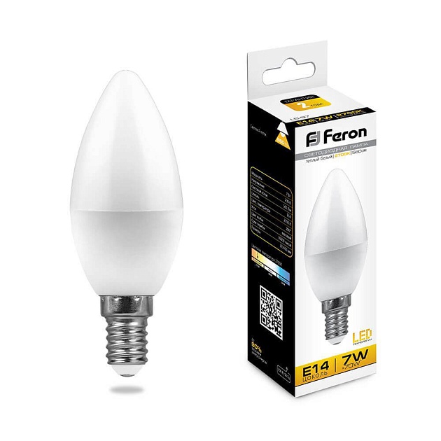 Лампа светодиодная Feron E14 7W 2700K Свеча Матовая LB-97 25475 фото 