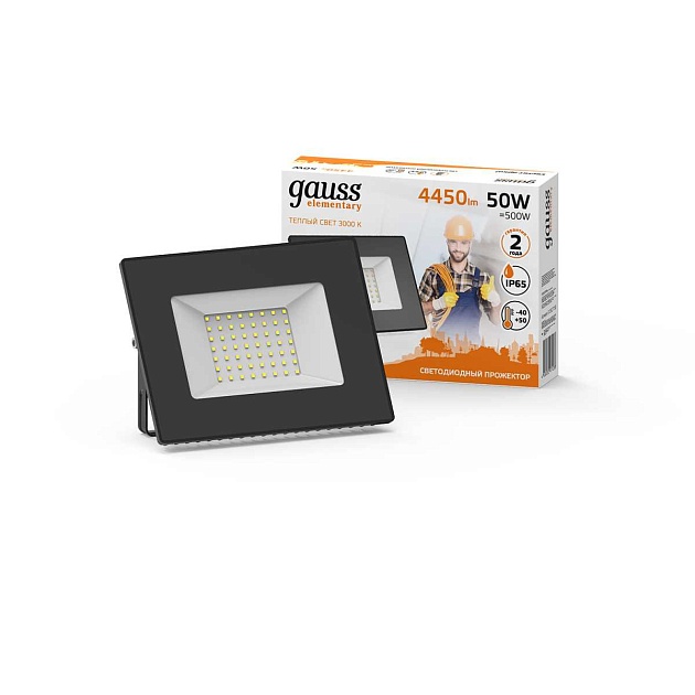 Прожектор светодиодный Gauss Elementary 50W 3000К 613527150 изображение 2 Прожектор светодиодный Gauss Elementary 50W 3000К 613527150 Фото № 2