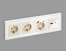 Комплект механизма розетки AMBRELLA VOLT ALFA Бежевый глянец 2USB A+C 20W (быстрая зарядка) QUANT (AP3100, VM177) MA311010 2