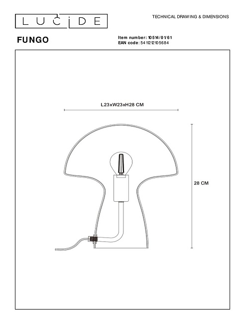 Настольная лампа Lucide Fungo 10514/01/61 изображение 2 Настольная лампа Lucide Fungo 10514/01/61 Фото № 2