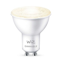 Лампа светодиодная диммируемая WiZ GU10 4,7W 2700K прозрачная Wi-Fi BLE 50W GU10 927 DIM 1PF/6 929002448102 4