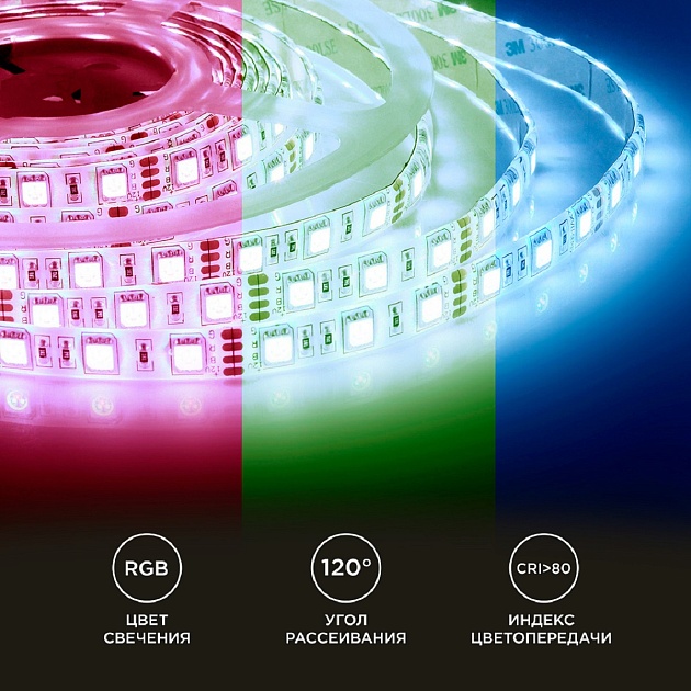 Светодиодная влагозащищенная лента Apeyron 14,4W/m 60LED/m 5050SMD разноцветная 5M 00-12 фото 4