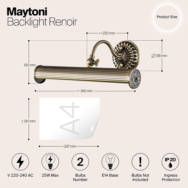 Подсветка для картин Maytoni Renoir PIC118-22-R изображение 2 Подсветка для картин Maytoni Renoir PIC118-22-R Фото № 2