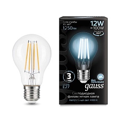 Лампа светодиодная филаментная Gauss E27 12W 4100K прозрачная 102902212 3