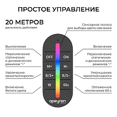 Контроллер Apeyron RGBW 12В/24В, 4 канала, ПДУ RF сенсорный 04-104 3
