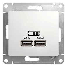Розетка двойная USB Schneider Electric Glossa Type A+A белая GSL000133