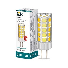 Лампа светодиодная IEK G4 5W 4000K прозрачная LLE-CORN-5-012-40-G4