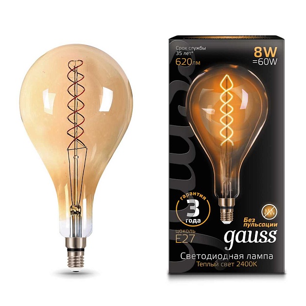 Лампа светодиодная филаментная Gauss E27 8W 2400K золотая 150802008 изображение 4 Лампа светодиодная филаментная Gauss E27 8W 2400K золотая 150802008 Фото № 4
