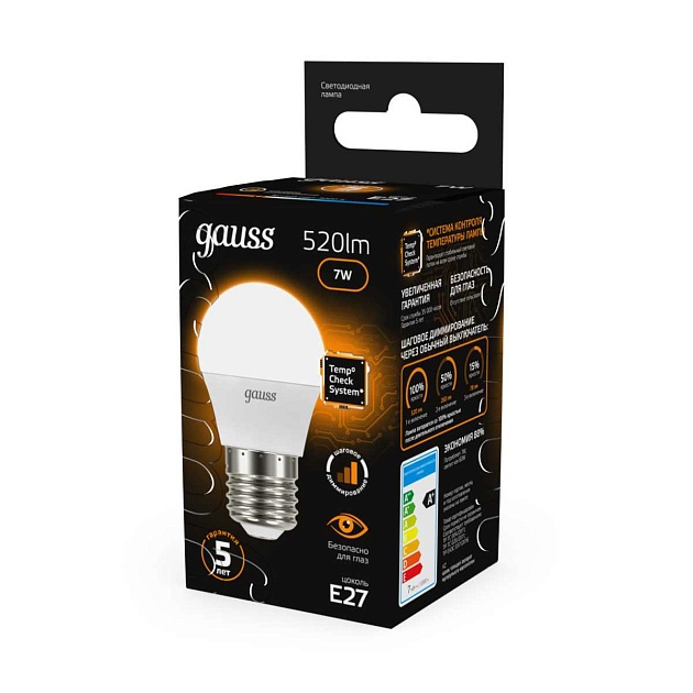Лампа светодиодная Gauss E27 6.5W 3000K матовая 105102107 Фото № 13