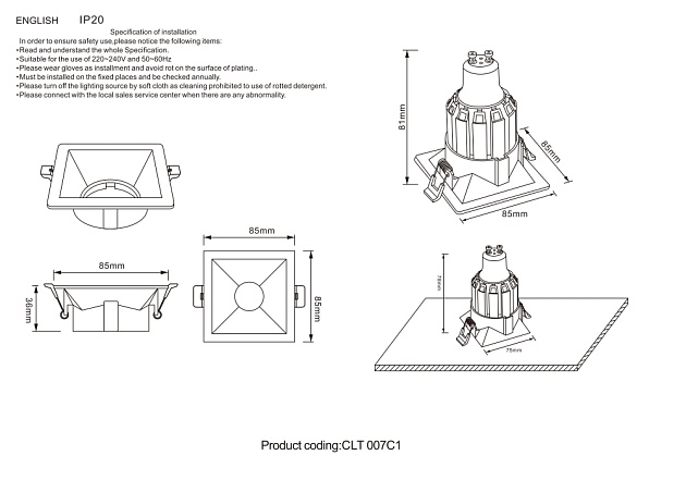 Встраиваемый светильник Crystal Lux CLT 007C1 WH изображение 3 Встраиваемый светильник Crystal Lux CLT 007C1 WH Фото № 3