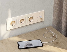 Комплект механизма розетки AMBRELLA VOLT ALFA Бежевый матовый 2USB A+C 20W (быстрая зарядка) QUANT (AP3310, VM177) MA331010 4