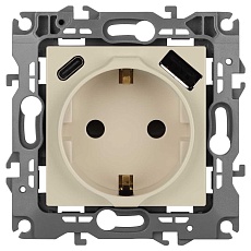 Розетка ЭРА Серия 12 12-4108-02 2P+E 16A-250В со шторками с USB type-A+C 5В-3А слоновая кость Б0067731