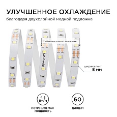 Светодиодная лента Apeyron 4,8W/m 60LED/m 3528SMD холодный белый 5M 00-02 4