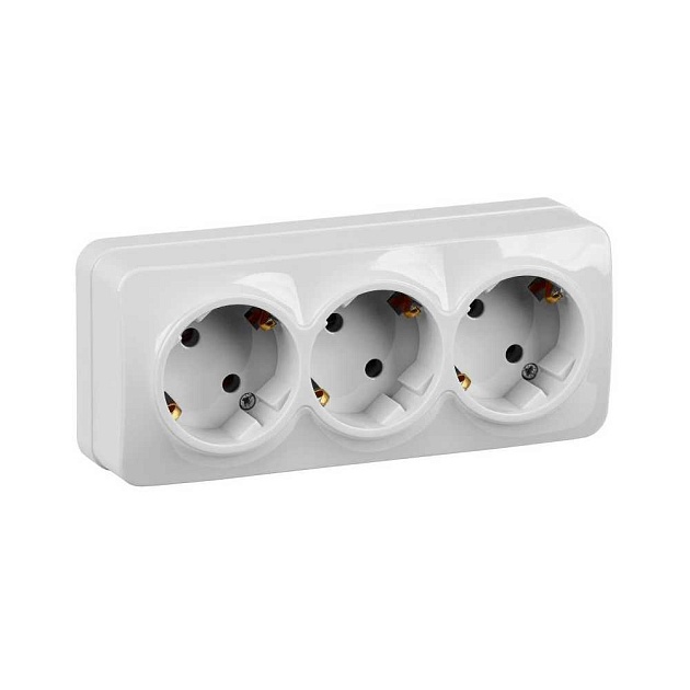 Розетка тройная 2P+PE IEK Glory белая ERH31-K01-16 Фото № 1