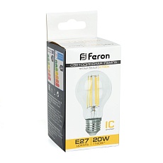 Лампа светодиодная филаментная Feron E27 20W 2700K прозрачная LB-620 38245 1
