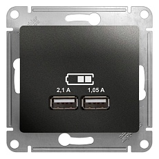 Розетка двойная USB Schneider Electric Glossa Type A+A антрацит GSL000733